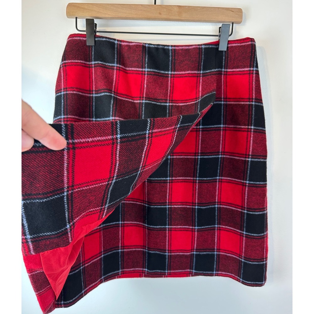 TALBOTS Red & Black Buffalo Check Tartan Plaid Wool Blend Wrap Skirt | 8 - Picture 2 of 8